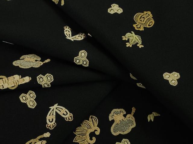 平和屋本店●極上　中国三大刺繍　相良刺繍　総刺繍　小紋　宝尽くし　黒地　逸品　DZAB9469kh6