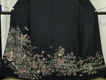 平和屋本店●極上　中国三大刺繍　スワトウ刺繍　汕頭刺繍　総刺繍　絽刺し　訪問着　正倉院花鳥文　濃紺地　金糸　逸品　DZAB9470kh6
