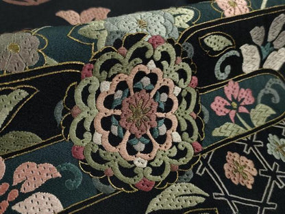 平和屋本店●極上　中国三大刺繍　スワトウ刺繍　汕頭刺繍　総刺繍　絽刺し　訪問着　正倉院花鳥文　濃紺地　金糸　逸品　DZAB9470kh6