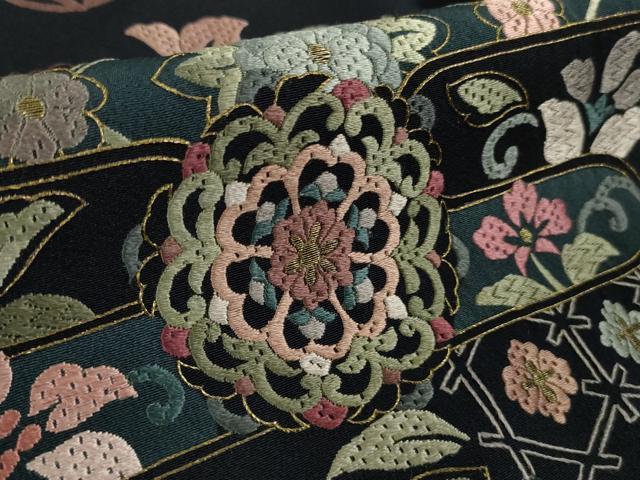 平和屋本店●極上　中国三大刺繍　スワトウ刺繍　汕頭刺繍　総刺繍　絽刺し　訪問着　正倉院花鳥文　濃紺地　金糸　逸品　DZAB9470kh6