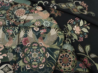 平和屋本店●極上　中国三大刺繍　スワトウ刺繍　汕頭刺繍　総刺繍　絽刺し　訪問着　正倉院花鳥文　濃紺地　金糸　逸品　DZAB9470kh6