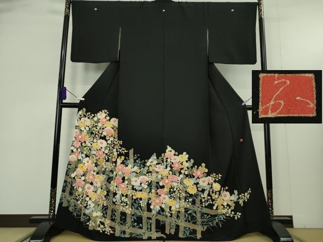 平和屋本店●極上　本加賀友禅作家　矢田博　黒留袖　竹垣花文　乱菊　逸品　DZAB9473kh6