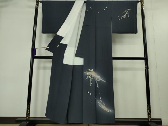 平和屋着物●極上　本加賀友禅作家　魚津誠　訪問着　波切車　藍鉄色地　証紙付き　逸品　DZAB9474kh6