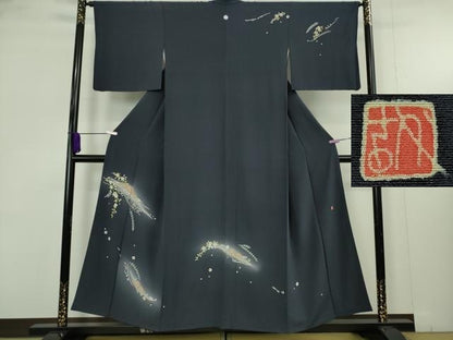 平和屋着物●極上　本加賀友禅作家　魚津誠　訪問着　波切車　藍鉄色地　証紙付き　逸品　DZAB9474kh6