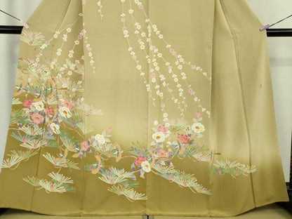 平和屋本店●極上　本加賀友禅作家　百貫廣樹　訪問着　松　椿　梅　飛鳥文　蒸栗色地　暈し染め　逸品　DZAB9475kh6