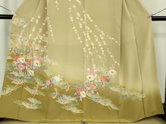 平和屋本店●極上　本加賀友禅作家　百貫廣樹　訪問着　松　椿　梅　飛鳥文　蒸栗色地　暈し染め　逸品　DZAB9475kh6