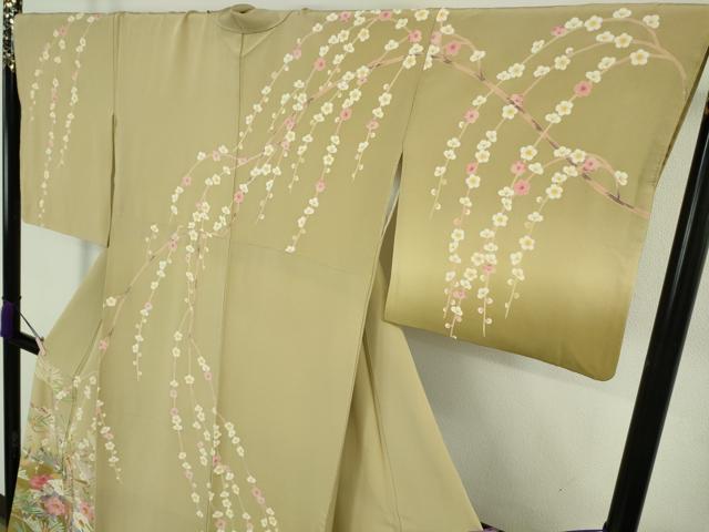 平和屋本店●極上　本加賀友禅作家　百貫廣樹　訪問着　松　椿　梅　飛鳥文　蒸栗色地　暈し染め　逸品　DZAB9475kh6