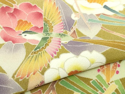 平和屋本店●極上　本加賀友禅作家　百貫廣樹　訪問着　松　椿　梅　飛鳥文　蒸栗色地　暈し染め　逸品　DZAB9475kh6