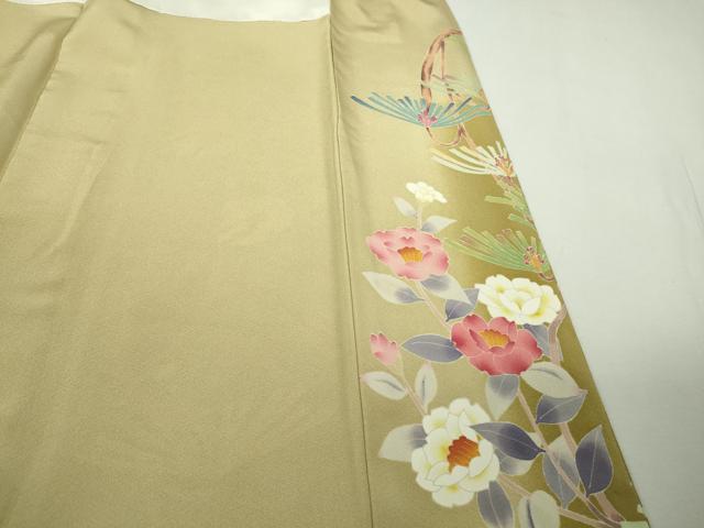 平和屋本店●極上　本加賀友禅作家　百貫廣樹　訪問着　松　椿　梅　飛鳥文　蒸栗色地　暈し染め　逸品　DZAB9475kh6