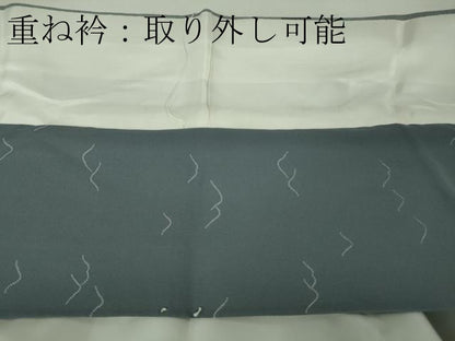 平和屋本店●極上 人間国宝 小宮康孝 江戸小紋 訪問着 型:宮原敏明 鮫小紋柄 吹寄せ 鉄御納戸色×白 三越 反端付き 逸品 未使用DZAB9476kh6