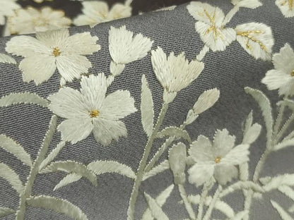 平和屋本店●極上　訪問着・長襦袢(無双仕立て)セット　総手刺繍　草花文　紫黒色地　暈し染め　金糸　逸品　DZAB9478kh6