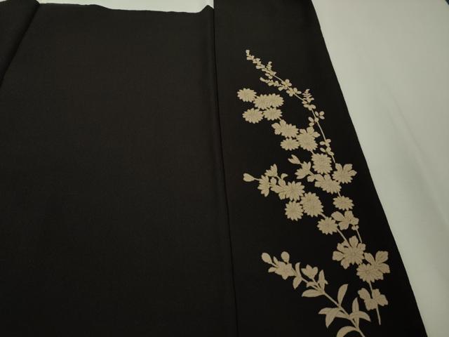 平和屋本店●極上　訪問着・長襦袢(無双仕立て)セット　総手刺繍　草花文　紫黒色地　暈し染め　金糸　逸品　DZAB9478kh6