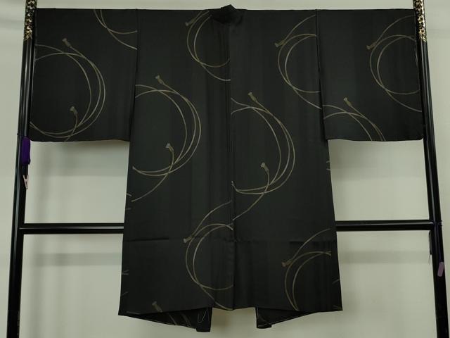 平和屋着物∞極上　長羽織　結び紐文　黒地　逸品　未使用　DZAB9481kh6
