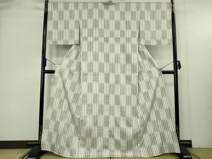 平和屋着物▽極上　紬　単衣　絞り　市松　間道　逸品　未使用　DZAB9482kh6