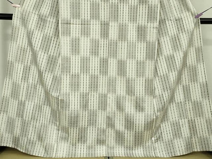 平和屋着物▽極上　紬　単衣　絞り　市松　間道　逸品　未使用　DZAB9482kh6