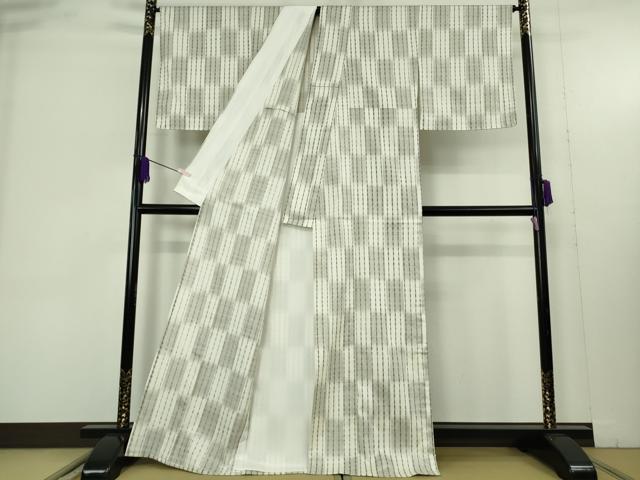 平和屋着物▽極上　紬　単衣　絞り　市松　間道　逸品　未使用　DZAB9482kh6