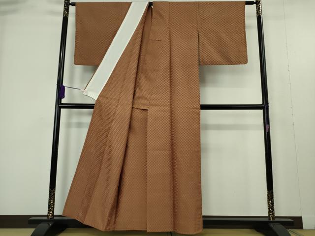 平和屋本店▽超希少　本場黄八丈　東京都無形文化財　山下めゆ　紬　市松綾織　草木染　手織　単衣　証紙付き　逸品　DZAB9486kh6