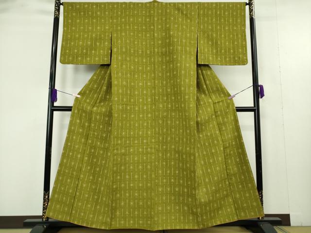 平和屋本店●極上　浦野理一　経節紬　胴抜き仕立て　青丹色地　逸品　DZAB9487kh6