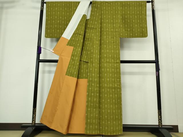 平和屋本店●極上　浦野理一　経節紬　胴抜き仕立て　青丹色地　逸品　DZAB9487kh6