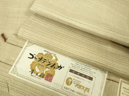 平和屋本店＊極上　夏物　京都染織メーカー・貴久樹謹製 野蚕糸 ゴールデンムガ 絽紬 手紡ぎ 手織り　証紙付き　逸品　未使用　DZAB9488kh6