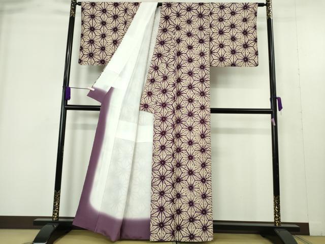 平和屋本店●極上　岩手の匠　草紫堂　南部絞り　紫根染　紬　麻の葉文様　正絹　逸品　未使用　DZAB9490kh6