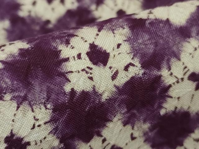 平和屋本店●極上　岩手の匠　草紫堂　南部絞り　紫根染　紬　麻の葉文様　正絹　逸品　DZAB9491kh6