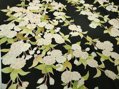 平和屋本店●極上　訪問着　駒刺繍　枝垂れ桜　黒地　金彩　ロング丈　逸品　DZAB9494kh6