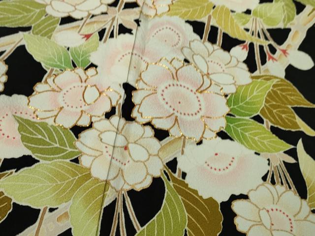 平和屋本店●極上　訪問着　駒刺繍　枝垂れ桜　黒地　金彩　ロング丈　逸品　DZAB9494kh6