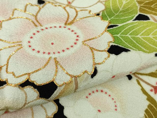 平和屋本店●極上　訪問着　駒刺繍　枝垂れ桜　黒地　金彩　ロング丈　逸品　DZAB9494kh6
