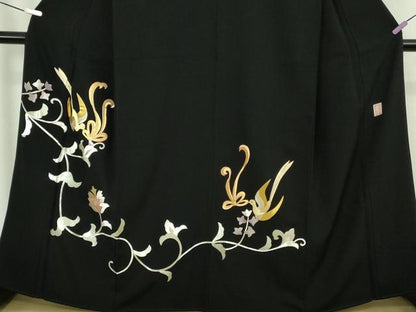 平和屋本店●極上　皇室献上作家　野村静枝　佐賀錦　黒留袖　更紗花唐草　飛鳥文　金銀糸　逸品　DZAB9495kh6