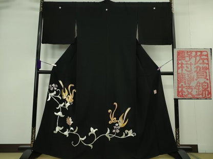 平和屋本店●極上　皇室献上作家　野村静枝　佐賀錦　黒留袖　更紗花唐草　飛鳥文　金銀糸　逸品　DZAB9495kh6