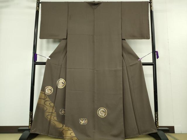 平和屋着物●極上　訪問着　竹屋町刺繍　龍　鳥獣　海松茶色地　金糸　逸品　未使用　DZAB9496kh6