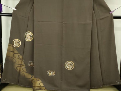 平和屋着物●極上　訪問着　竹屋町刺繍　龍　鳥獣　海松茶色地　金糸　逸品　未使用　DZAB9496kh6