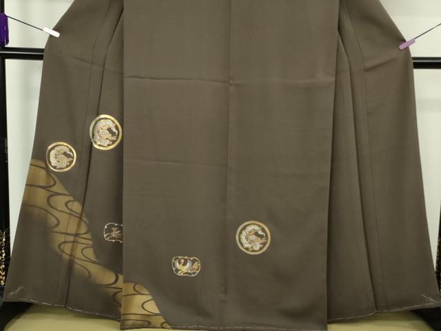 平和屋着物●極上　訪問着　竹屋町刺繍　龍　鳥獣　海松茶色地　金糸　逸品　未使用　DZAB9496kh6