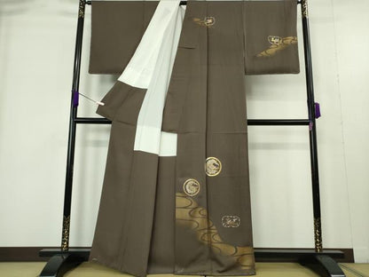 平和屋着物●極上　訪問着　竹屋町刺繍　龍　鳥獣　海松茶色地　金糸　逸品　未使用　DZAB9496kh6