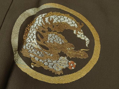 平和屋着物●極上　訪問着　竹屋町刺繍　龍　鳥獣　海松茶色地　金糸　逸品　未使用　DZAB9496kh6