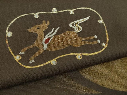 平和屋着物●極上　訪問着　竹屋町刺繍　龍　鳥獣　海松茶色地　金糸　逸品　未使用　DZAB9496kh6