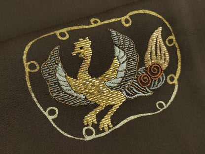 平和屋着物●極上　訪問着　竹屋町刺繍　龍　鳥獣　海松茶色地　金糸　逸品　未使用　DZAB9496kh6