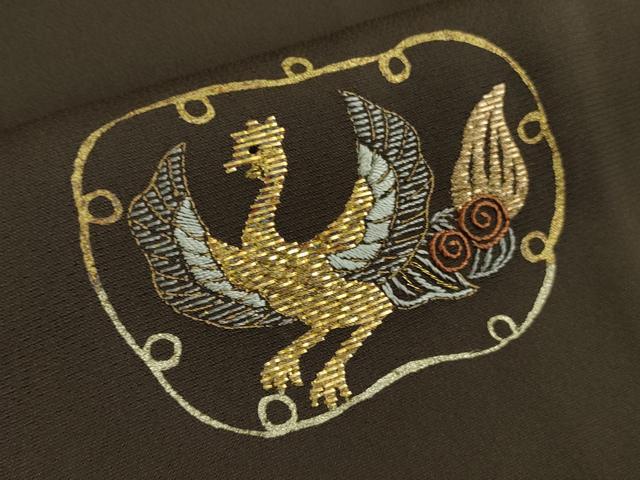 平和屋着物●極上　訪問着　竹屋町刺繍　龍　鳥獣　海松茶色地　金糸　逸品　未使用　DZAB9496kh6