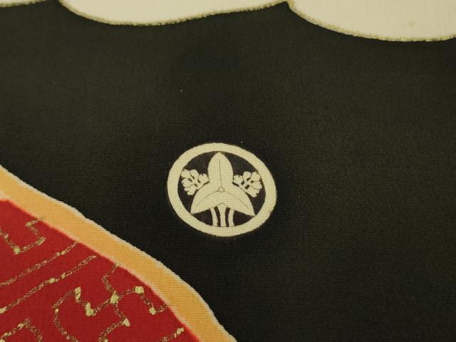 平和屋本店●極上　アンティーク　大正ロマン　振袖　駒刺繍　飛鶴宝尽くし松梅文　黒地　金彩　逸品　DZAB9497kh6