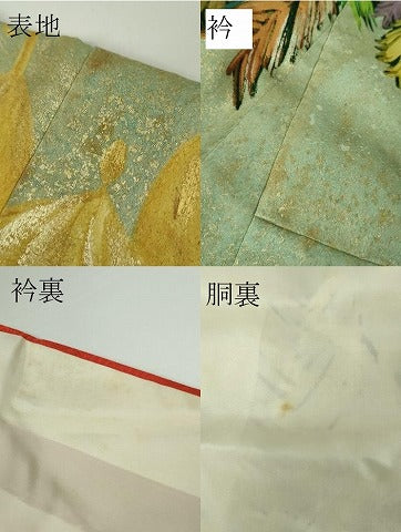 平和屋本店●極上　セミアンティーク　振袖　刺繍　手描き　森の動物　小鳥　リス　兎　金彩　逸品　DZAB9500kh6