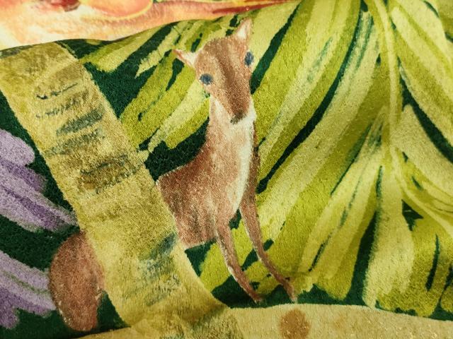 平和屋本店●極上　セミアンティーク　振袖　刺繍　手描き　森の動物　小鳥　リス　兎　金彩　逸品　DZAB9500kh6