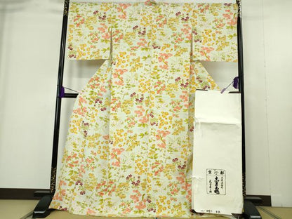 平和屋本店▽極上　銀座　志ま亀　小紋　単衣　四季花文　ロング丈　たとう紙付き　逸品　DZAB9501kh6