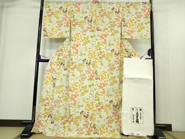 平和屋本店▽極上　銀座　志ま亀　小紋　単衣　四季花文　ロング丈　たとう紙付き　逸品　DZAB9501kh6