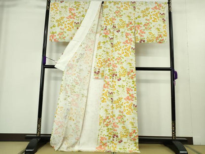 平和屋本店▽極上　銀座　志ま亀　小紋　単衣　四季花文　ロング丈　たとう紙付き　逸品　DZAB9501kh6