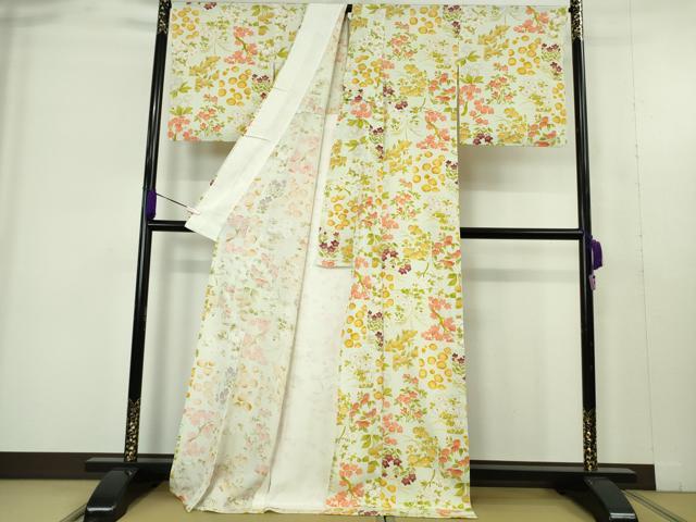 平和屋本店▽極上　銀座　志ま亀　小紋　単衣　四季花文　ロング丈　たとう紙付き　逸品　DZAB9501kh6