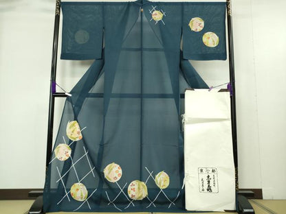 平和屋本店＊極上　夏物　銀座　志ま亀　訪問着　変わり絽　型染　帆　笹　褐返色地　ロング丈　たとう紙付き　逸品　未使用　DZAB9502kh6