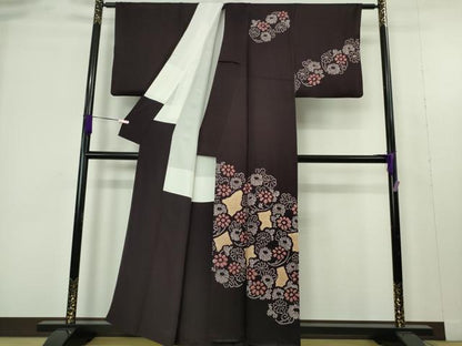 平和屋本店●極上　銀座　志ま亀　訪問着　絞り　花丸文　紫黒色地　たとう紙付き　逸品　DZAB9504kh6