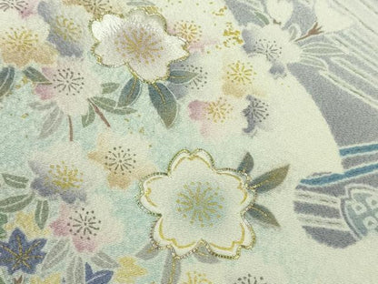 平和屋本店●極上　訪問着　銀駒刺繍　立波舞桜　暈し染め　黒地　金彩　逸品　DZAB9510kh6