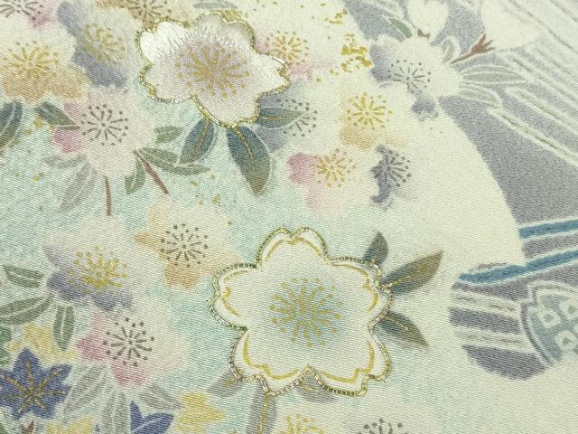平和屋本店●極上　訪問着　銀駒刺繍　立波舞桜　暈し染め　黒地　金彩　逸品　DZAB9510kh6